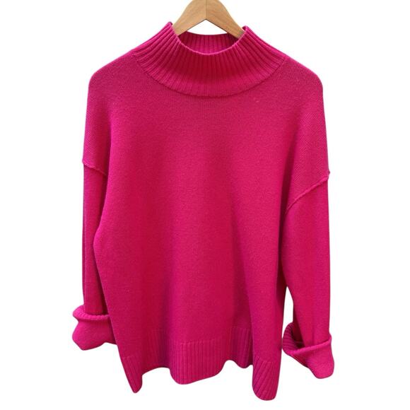 Rails Wool Cashmere Hot Pink Mock Turtleneck Soft Oversized Medium Sweater - Picture 2 of 8